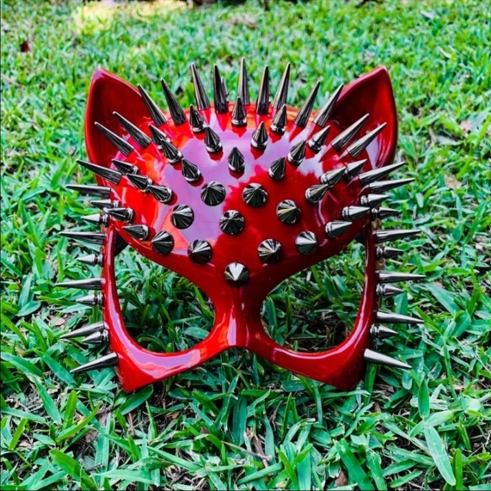 Steampunk Silver Spikes Sex Cat Face Mask